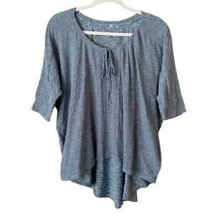 Pete & Greta Johnny Was | Pinstripe Short Sleeve Shirt Top High Low Hem Blue M